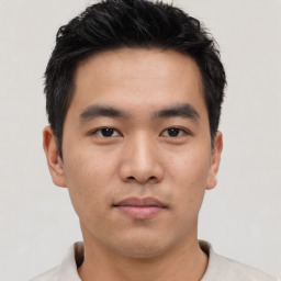 Neutral asian young-adult male with short  black hair and brown eyes