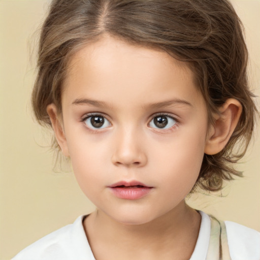 Neutral white child female with medium  brown hair and brown eyes