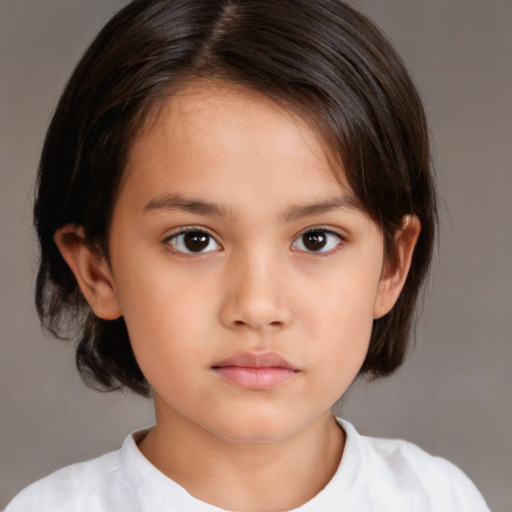 Neutral white child female with medium  brown hair and brown eyes