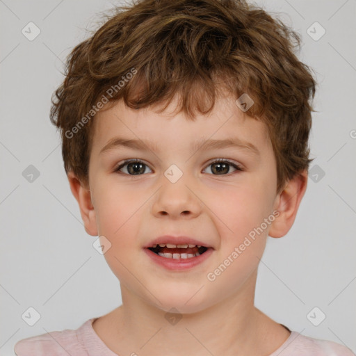 Joyful white child male with short  brown hair and brown eyes