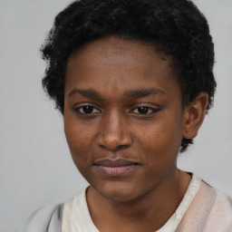 Neutral black young-adult female with short  brown hair and brown eyes