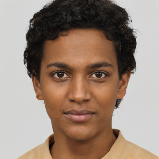 Neutral black young-adult female with short  brown hair and brown eyes