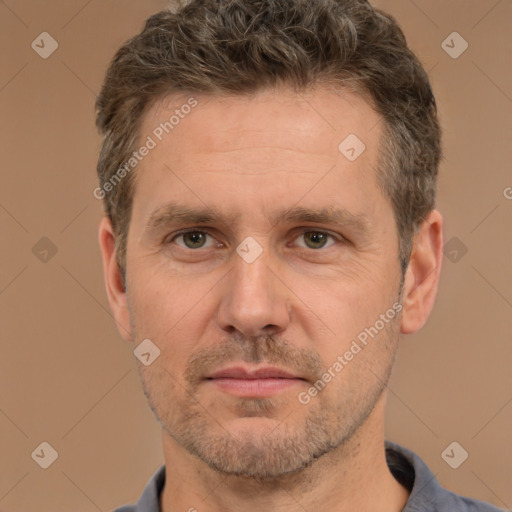 Neutral white adult male with short  brown hair and brown eyes