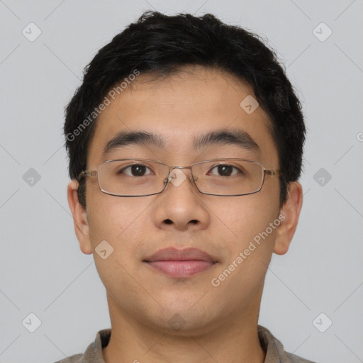 Neutral asian young-adult male with short  brown hair and brown eyes