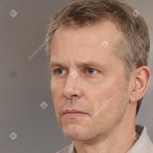 Neutral white adult male with short  brown hair and brown eyes