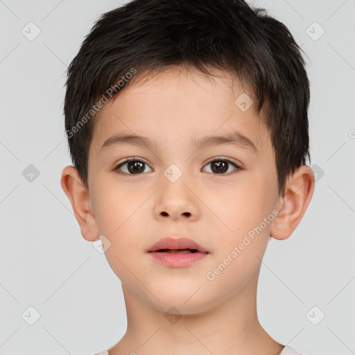 Neutral white child male with short  brown hair and brown eyes