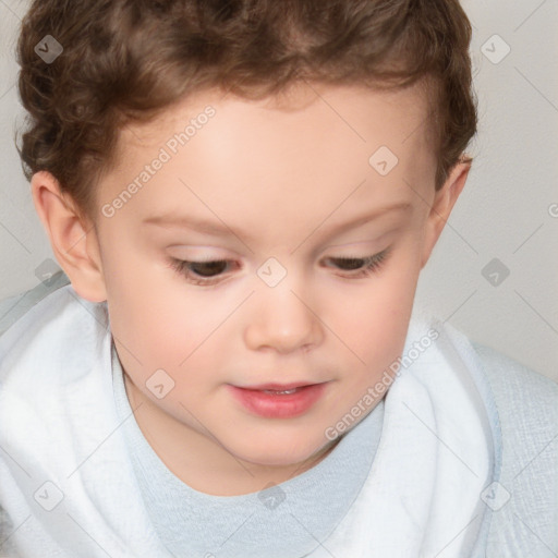 Joyful white child female with short  brown hair and brown eyes