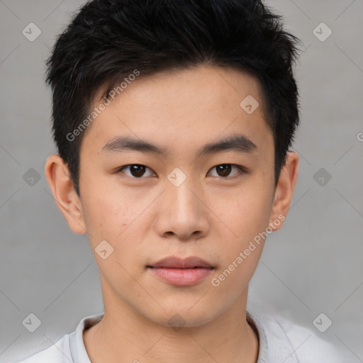 Neutral asian young-adult male with short  brown hair and brown eyes