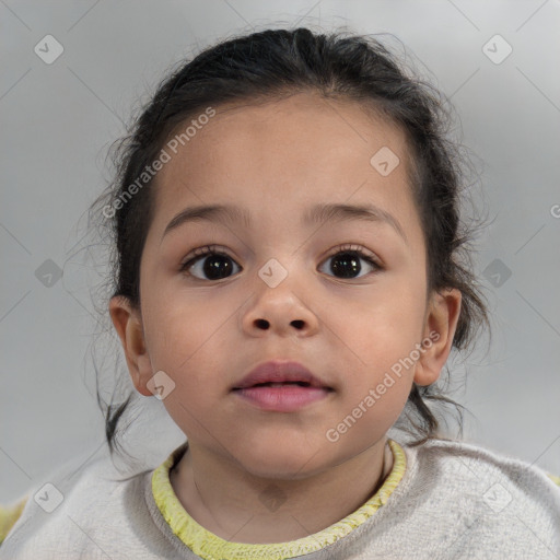 Neutral white child female with medium  brown hair and brown eyes