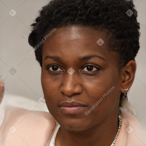 Neutral black young-adult female with short  brown hair and brown eyes