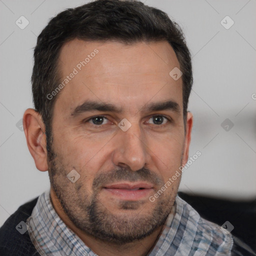 Neutral white adult male with short  brown hair and brown eyes