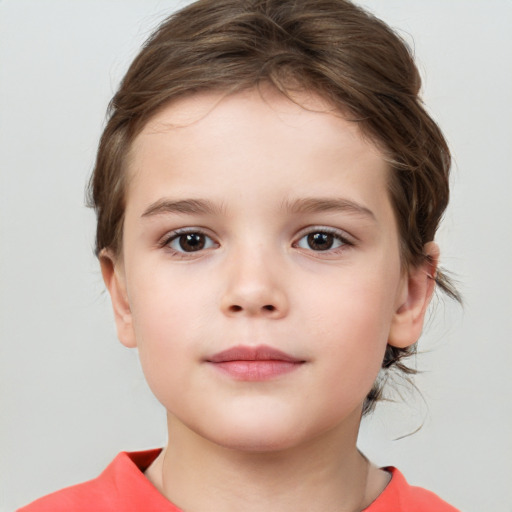 Neutral white child female with medium  brown hair and brown eyes