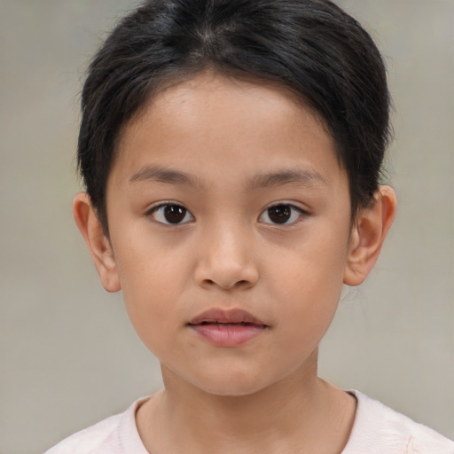Neutral white child female with short  brown hair and brown eyes