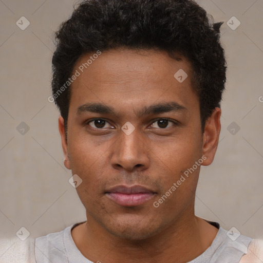 Neutral black young-adult male with short  brown hair and brown eyes