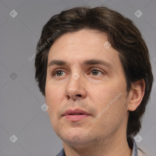 Neutral white adult male with short  brown hair and brown eyes