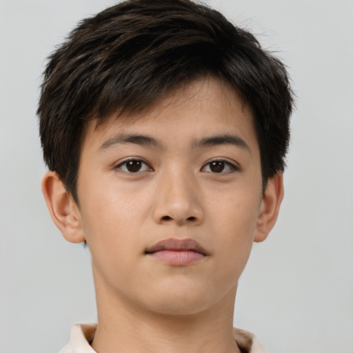 Neutral asian young-adult male with short  brown hair and brown eyes