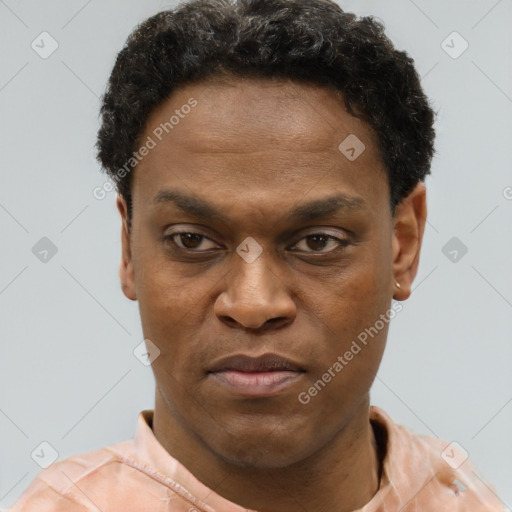 Neutral black young-adult male with short  brown hair and brown eyes