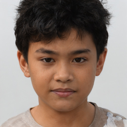 Neutral asian child male with short  brown hair and brown eyes