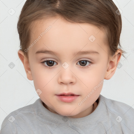 Neutral white child female with short  brown hair and brown eyes