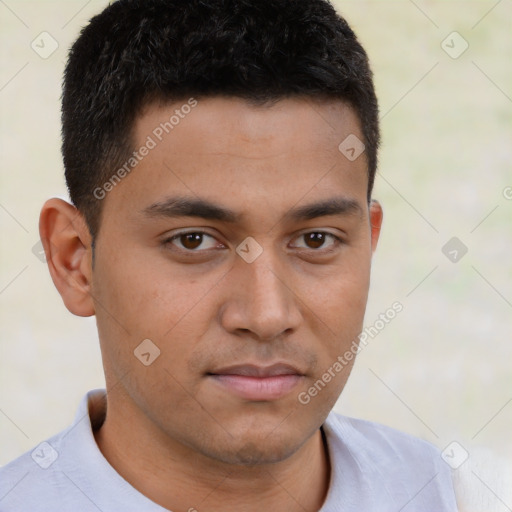 Neutral asian young-adult male with short  brown hair and brown eyes