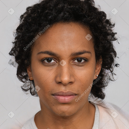 Neutral black young-adult female with short  brown hair and brown eyes