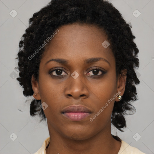 Neutral black young-adult female with short  brown hair and brown eyes