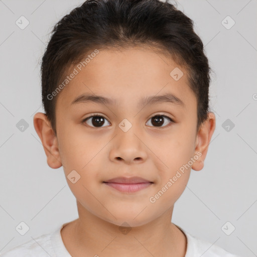 Joyful white child male with short  brown hair and brown eyes