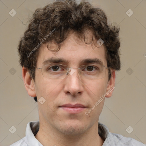 Neutral white adult male with short  brown hair and brown eyes