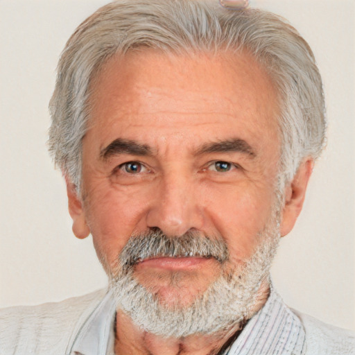 Neutral white middle-aged male with short  gray hair and brown eyes