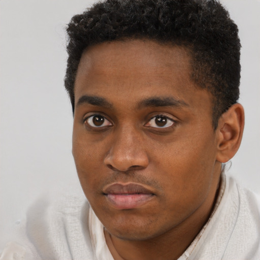 Neutral black young-adult male with short  brown hair and brown eyes