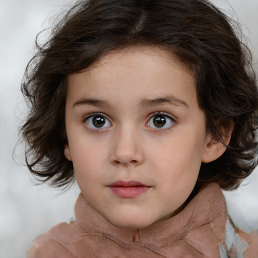 Neutral white child female with medium  brown hair and brown eyes