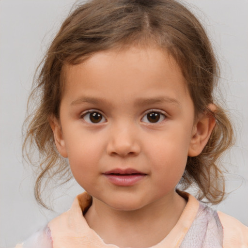 Neutral white child female with medium  brown hair and brown eyes