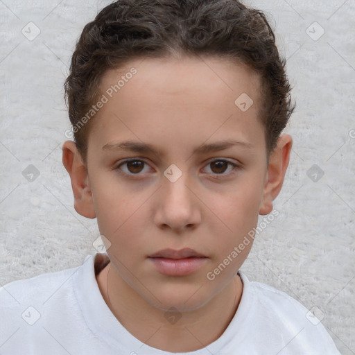 Neutral white child female with short  brown hair and brown eyes