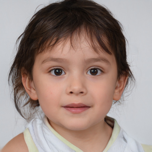 Neutral white child female with medium  brown hair and brown eyes