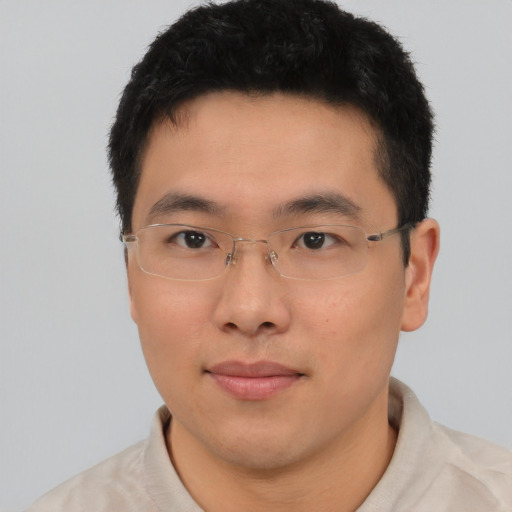 Neutral asian young-adult male with short  brown hair and brown eyes