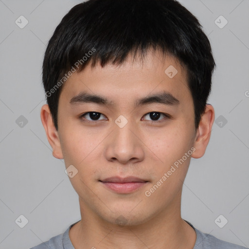 Neutral asian young-adult male with short  black hair and brown eyes