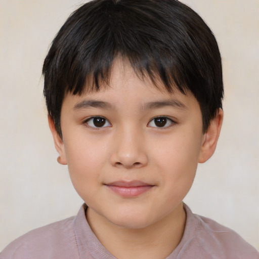 Neutral asian child male with short  brown hair and brown eyes