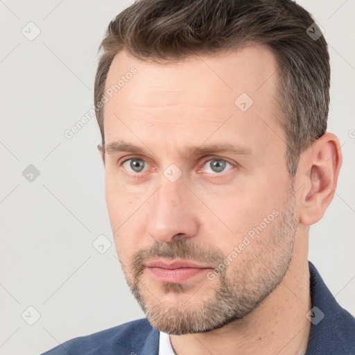 Neutral white adult male with short  brown hair and brown eyes