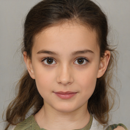 Neutral white child female with medium  brown hair and brown eyes