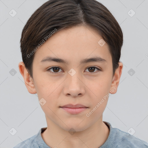 Neutral white young-adult female with short  brown hair and brown eyes