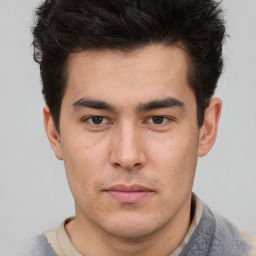 Neutral asian young-adult male with short  brown hair and brown eyes