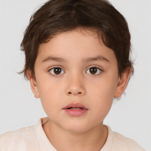 Neutral white child female with medium  brown hair and brown eyes