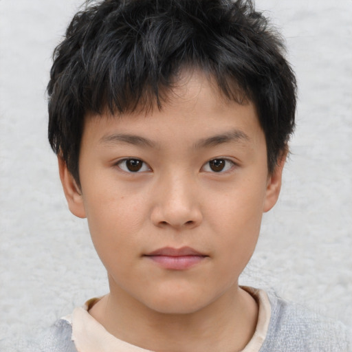 Neutral asian child male with short  brown hair and brown eyes