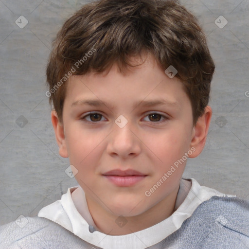 Joyful white child male with short  brown hair and brown eyes