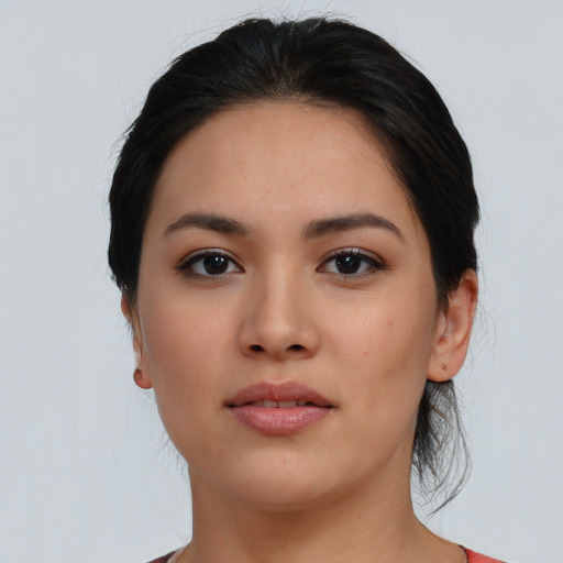 Neutral asian young-adult female with medium  black hair and brown eyes