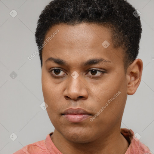 Neutral black young-adult male with short  brown hair and brown eyes