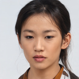 Neutral asian young-adult female with medium  brown hair and brown eyes