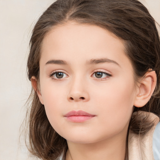 Neutral white child female with medium  brown hair and brown eyes