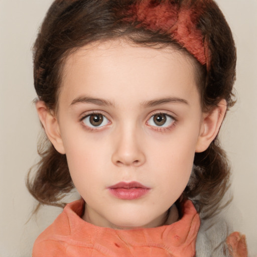 Neutral white child female with medium  brown hair and blue eyes