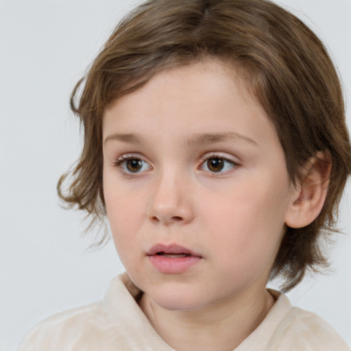 Neutral white child female with medium  brown hair and brown eyes